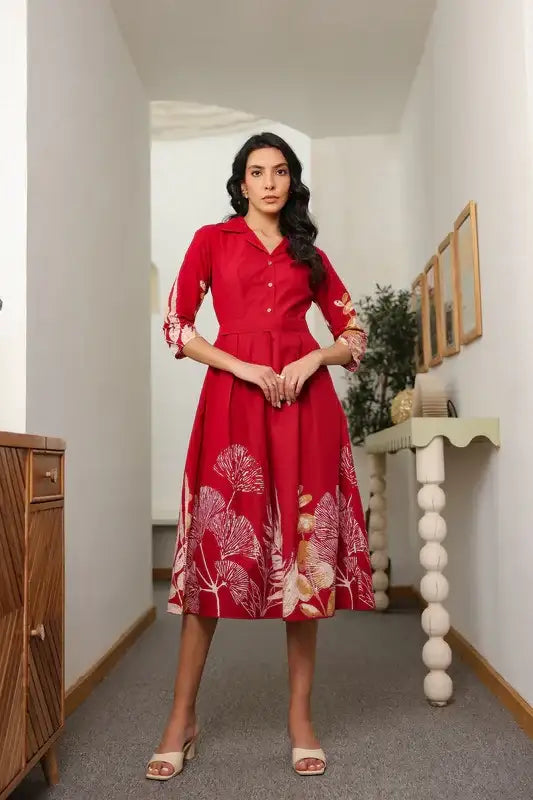 Red Savanna Safari Cotton Dress