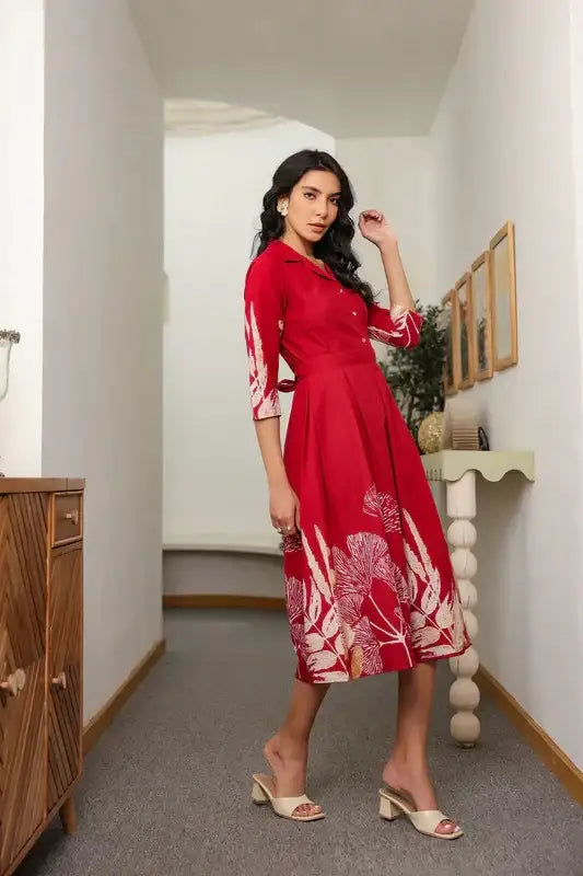 Red Savanna Safari Cotton Dress