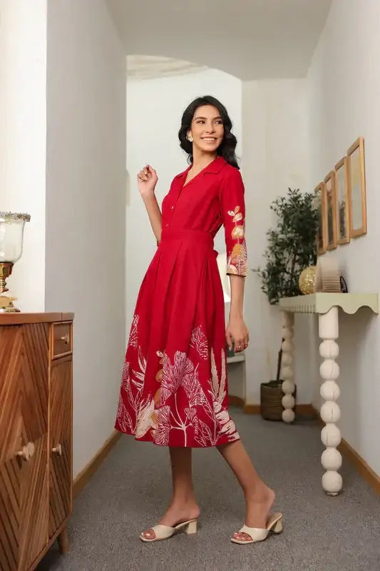 Red Savanna Safari Cotton Dress