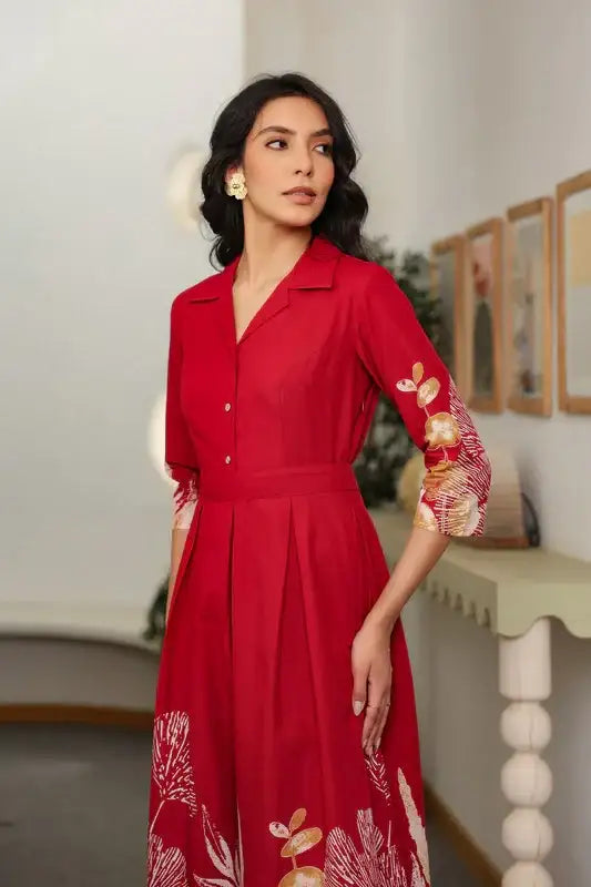 Red Savanna Safari Cotton Dress