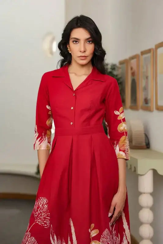 Red Savanna Safari Cotton Dress