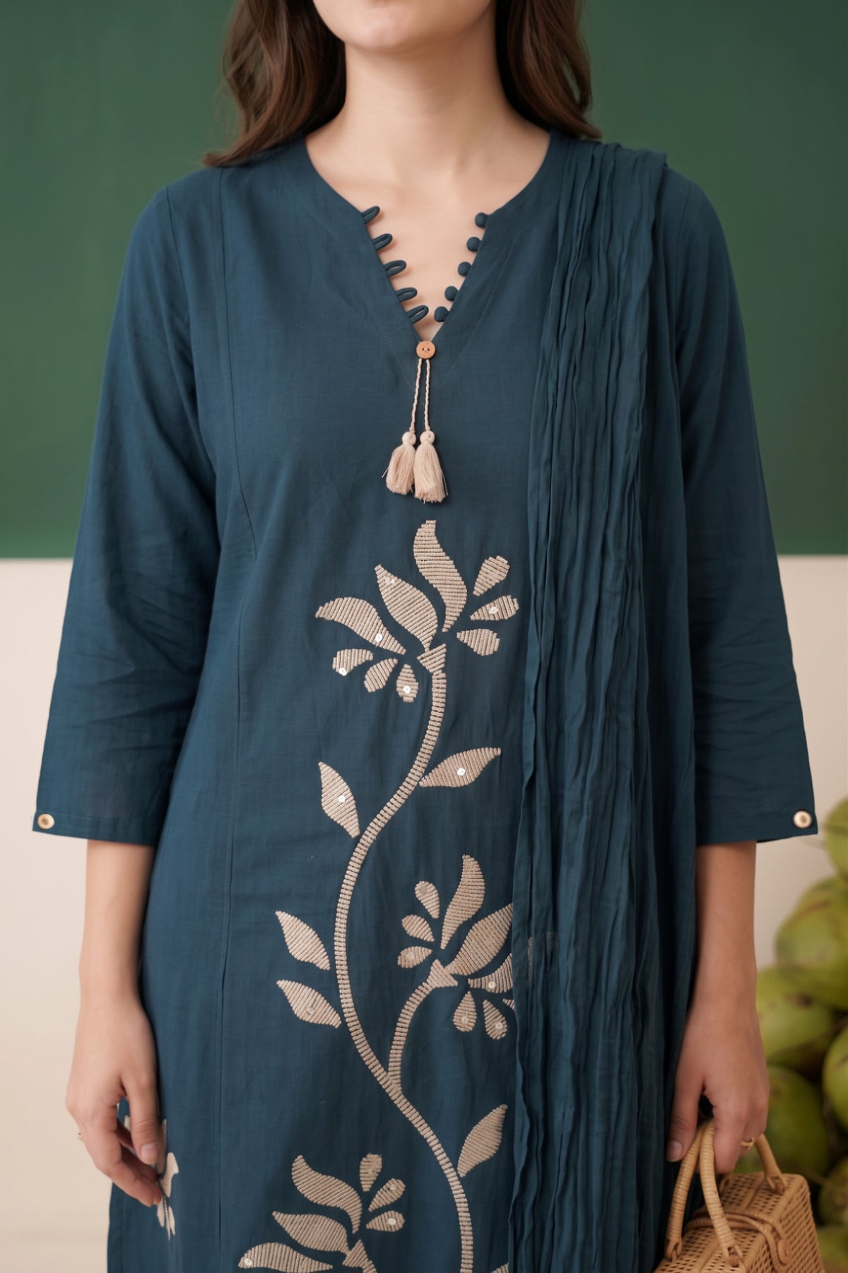 Blue Floral Embroidered Cotton Kurta Set with Dupatta