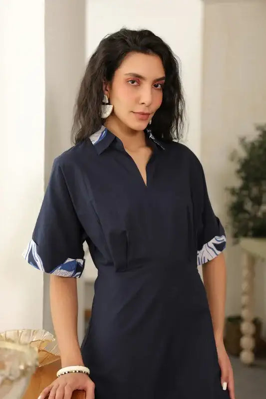 Indigo Birdscape Cotton Dress