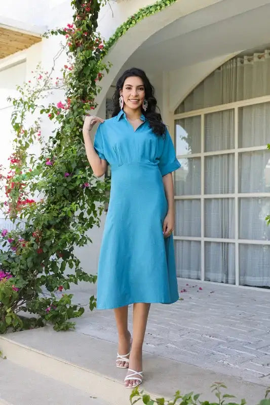 Azure Breeze Cotton Flex Dress