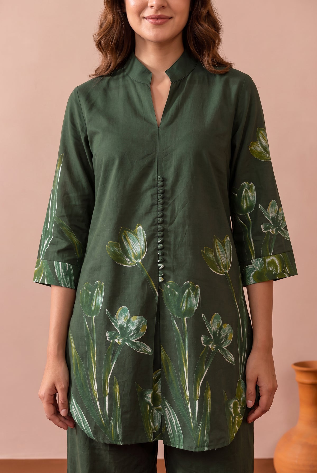 Green Whisper Floral Trail Printed Cotton Co-ord Set
