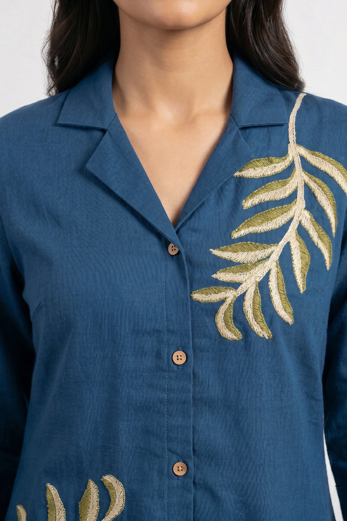 Teal Casual Chic Leaf Embroidered Cotton Co-ord Set