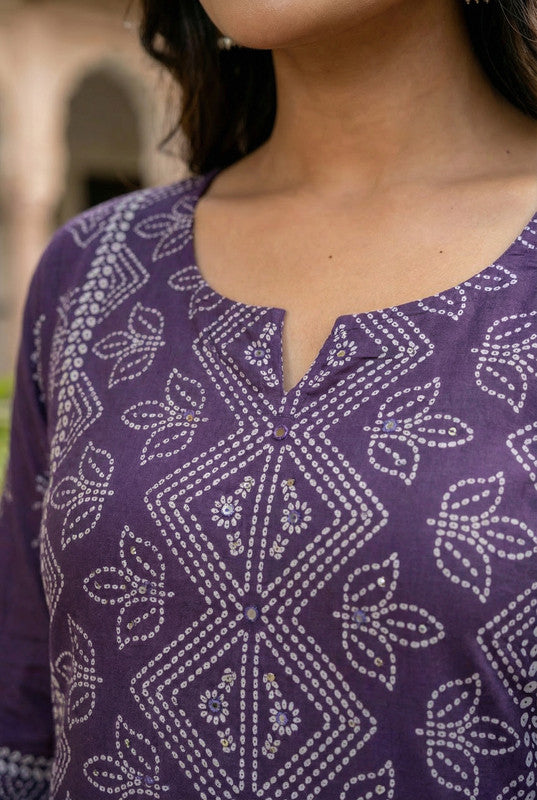 Royal Purple Heritage Printed Cotton Kurta Set with Dupatta