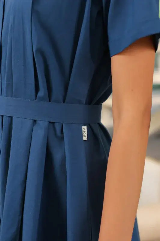 Midnight Breeze Belted Midi Cotton Dress