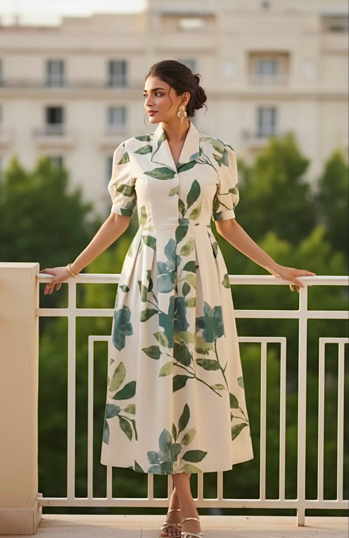 Verdant Leaf Cotton Flex Dress