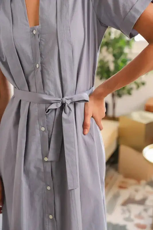Mist Grey Button-Down Cotton Dress