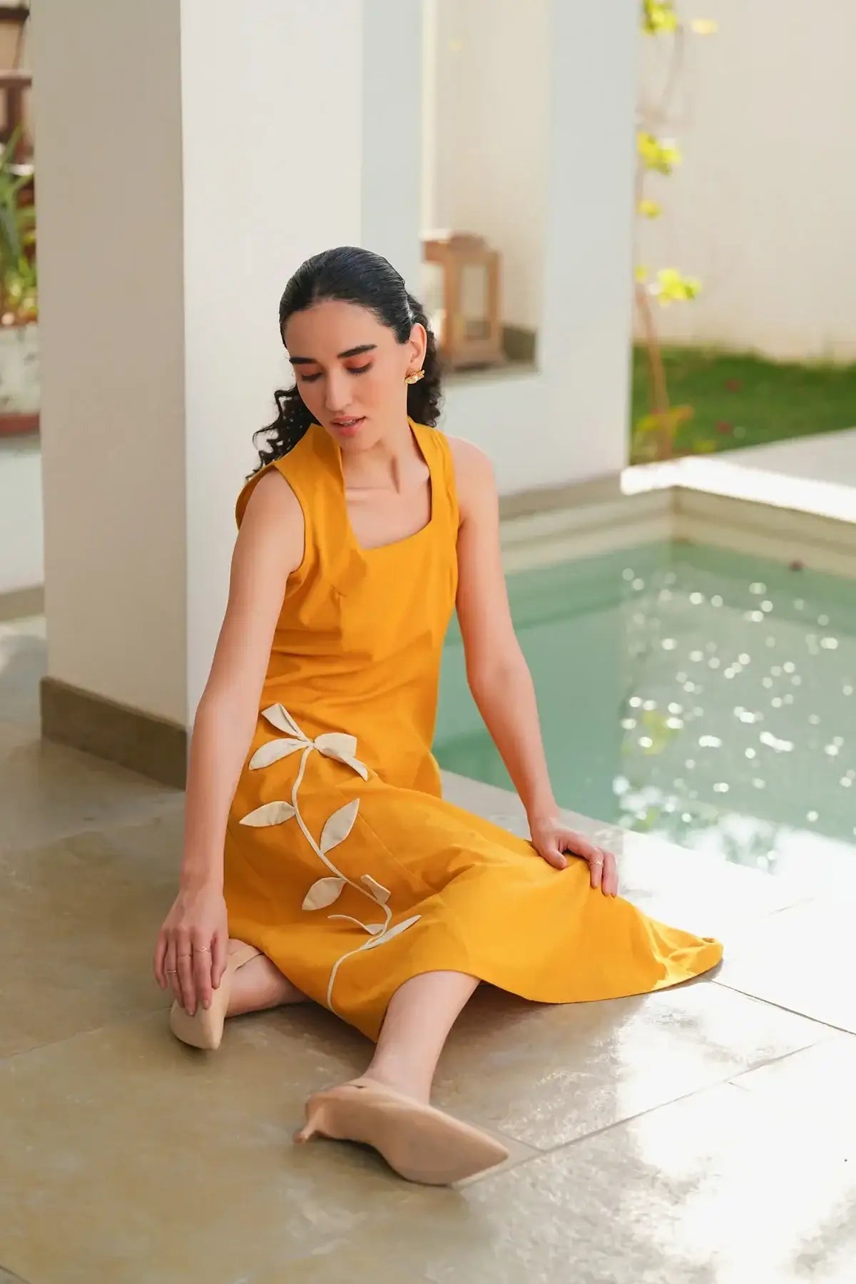 Sunlit Petal Trail Cotton Flex Dress