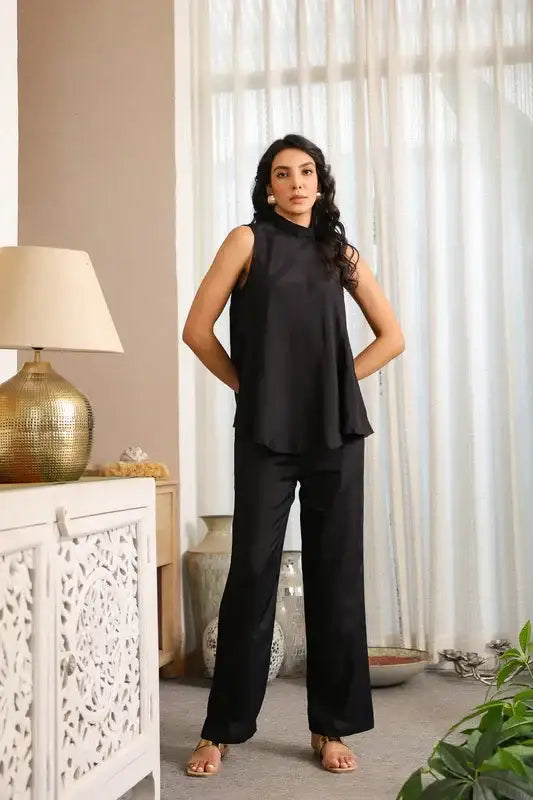 Starlit Black Russian Silk Co-ord Set