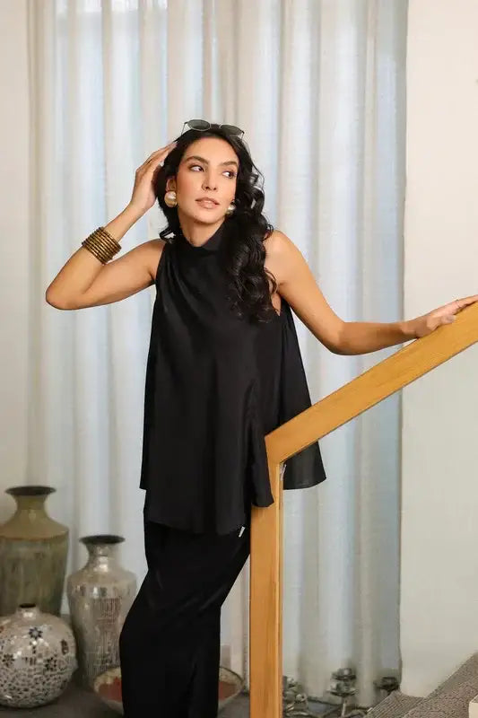Starlit Black Russian Silk Co-ord Set