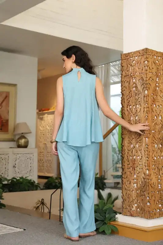 Aqua Grace Sleeveless Russian Silk Co-ord Set