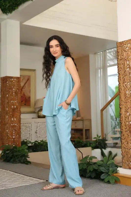 Aqua Grace Sleeveless Russian Silk Co-ord Set