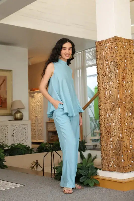 Aqua Grace Sleeveless Russian Silk Co-ord Set