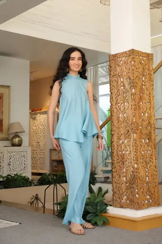 Aqua Grace Sleeveless Russian Silk Co-ord Set