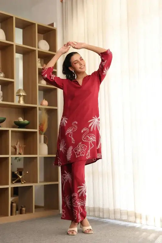 Wine Whisper Russian Silk Co-ord Set