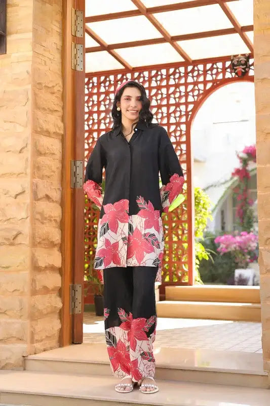 Midnight Petals Russian Silk Co-ord Set