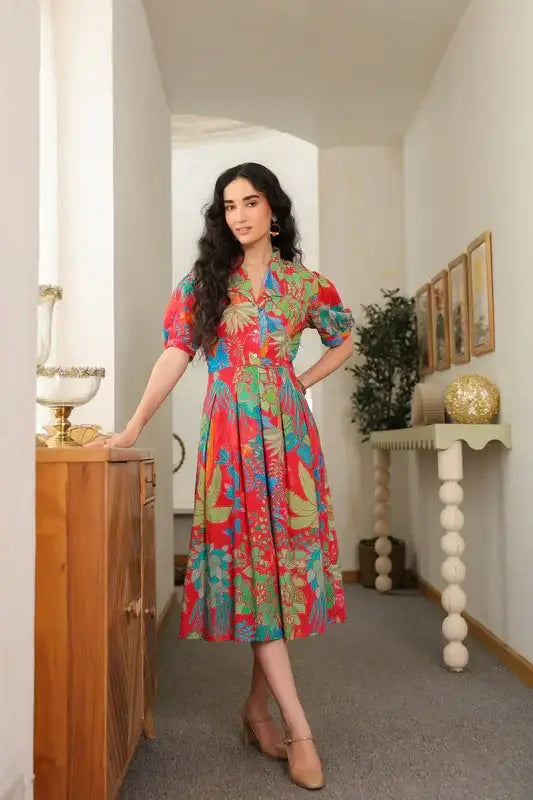 Scarlet Tropics Cotton Dress