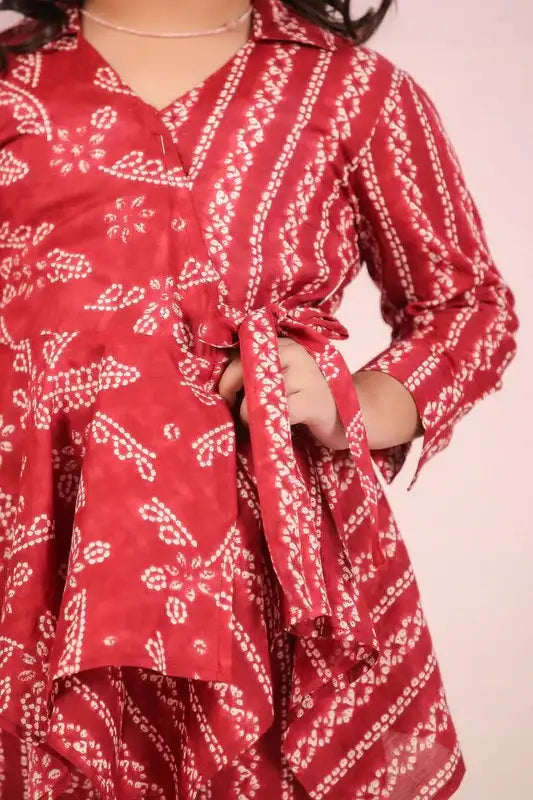 Floral Shibori On Maroon Kids Cotton Co-ord Set