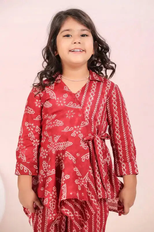 Floral Shibori On Maroon Kids Cotton Co-ord Set