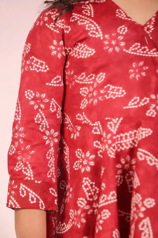 Floral Shibori On Maroon Kids Cotton Co-ord Set