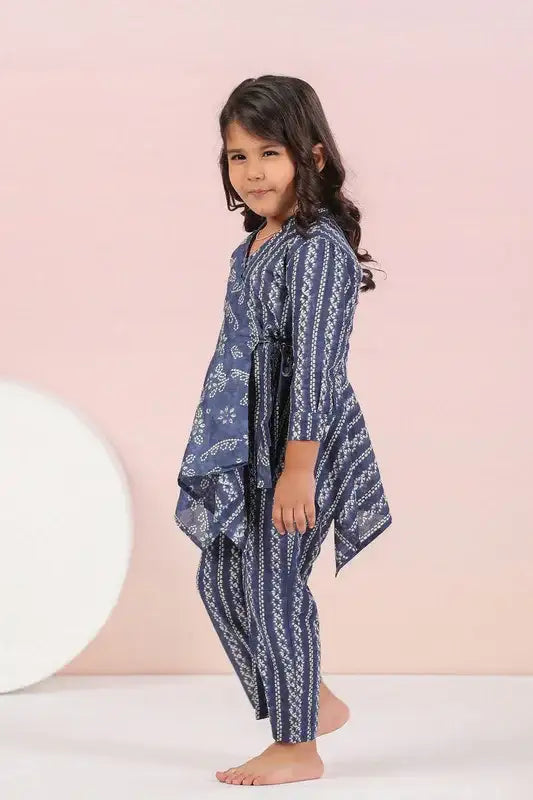 Floral Shibori On Blue Kids Cotton Co-ord Set