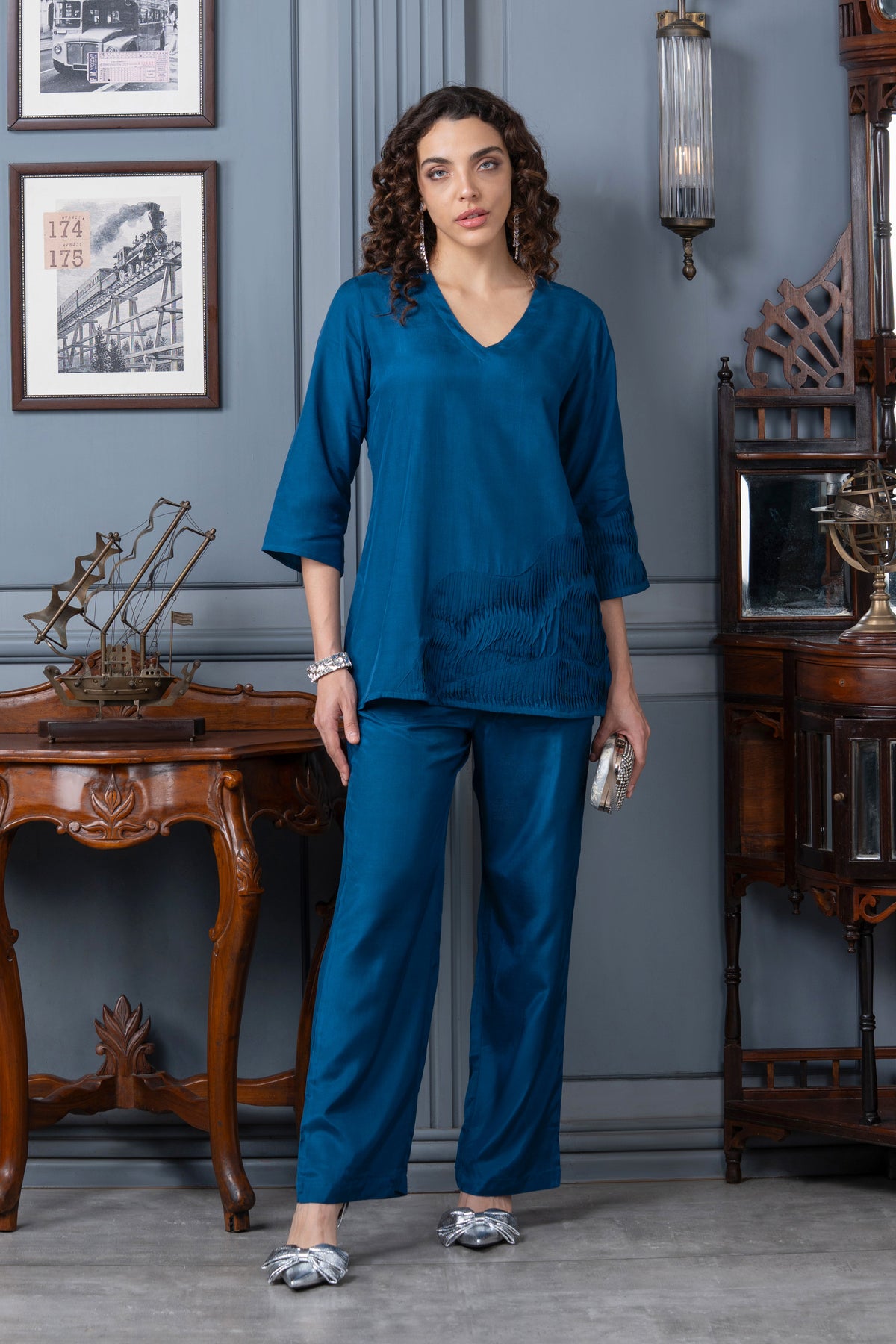 Blue Lagoon Russian Silk Co-ord Set