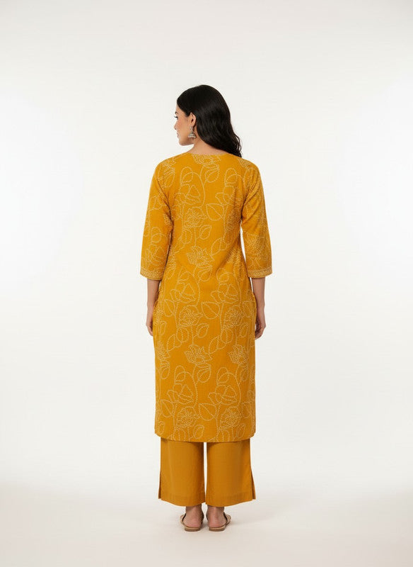 Elegant Mustard Floral Embroidered Kurta Set with Dupatta