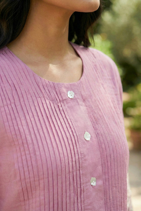 Pink Pintuck A-Line Leaf Embroidery Cotton Flex Co-ord Set