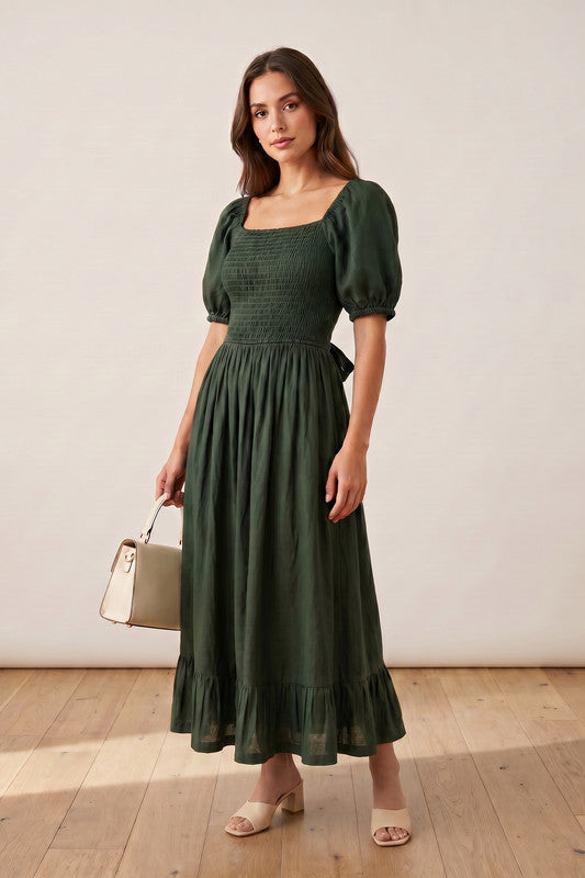 lavendar silk dress strapless open back dress Italian Summer Tie Neck Midi Dress Olive