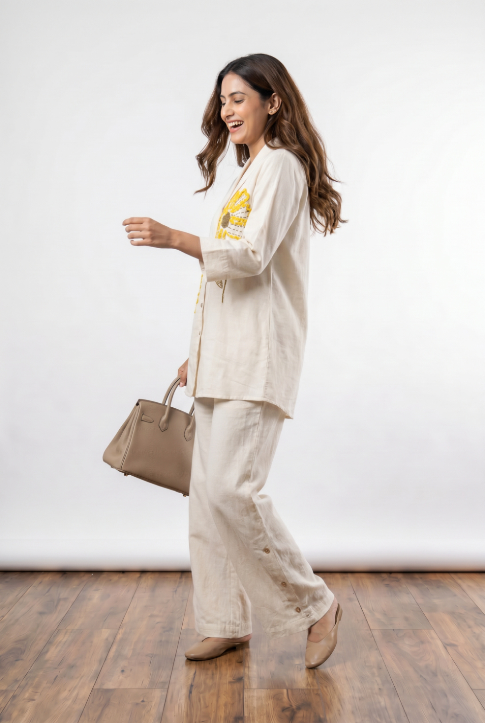 Ivory Floral Applique Cotton Flex Co-Ord Set