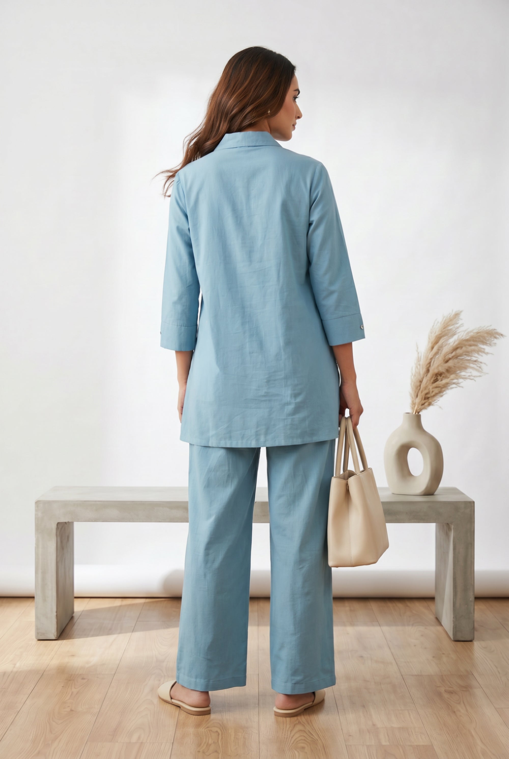 Sky Blue Nature-Inspired Cotton Co-ord Set