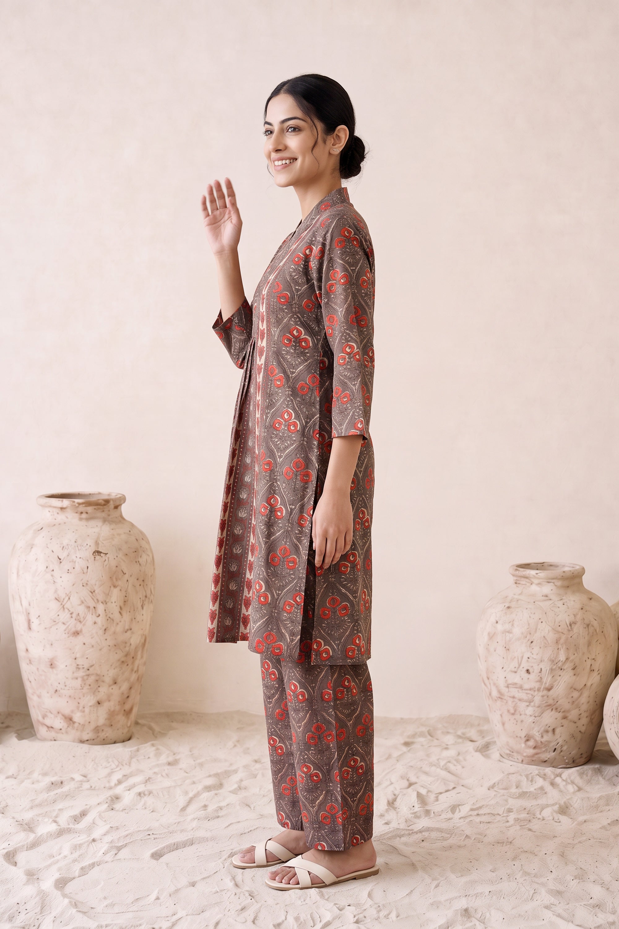 Ajrakh Print Front Pleat Cotton Co-ord Set