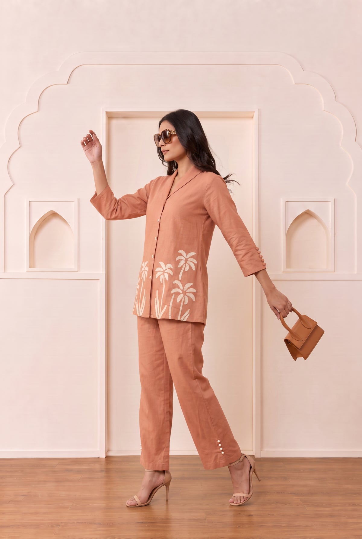 Peach Palm Bloom Cotton Flex Co-Ord Set