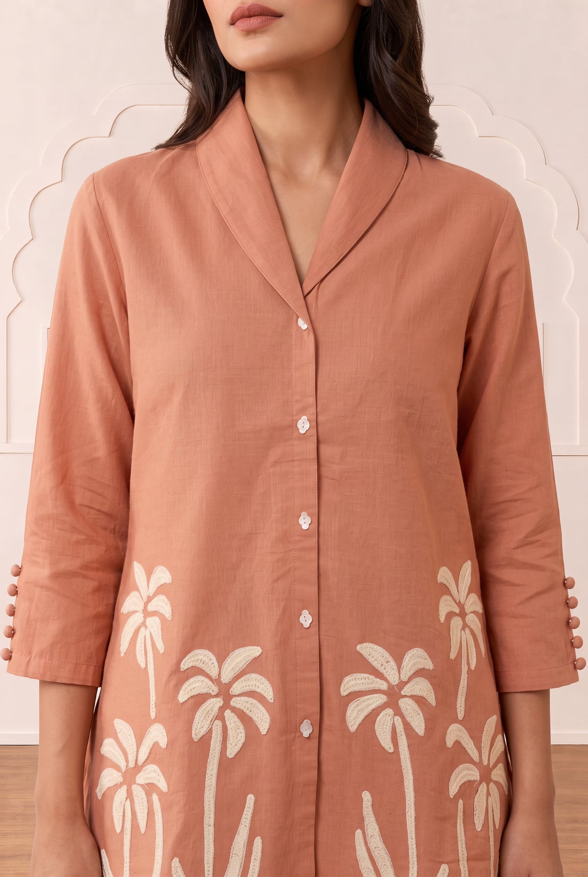 Peach Palm Bloom Cotton Flex Co-Ord Set