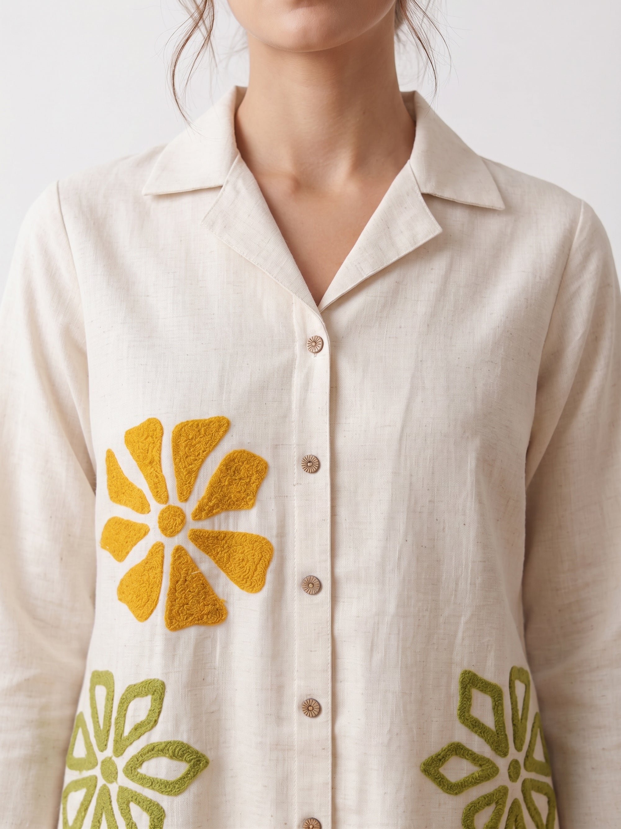 Off White Floral Embroidery Cotton Flex Co-ord Set