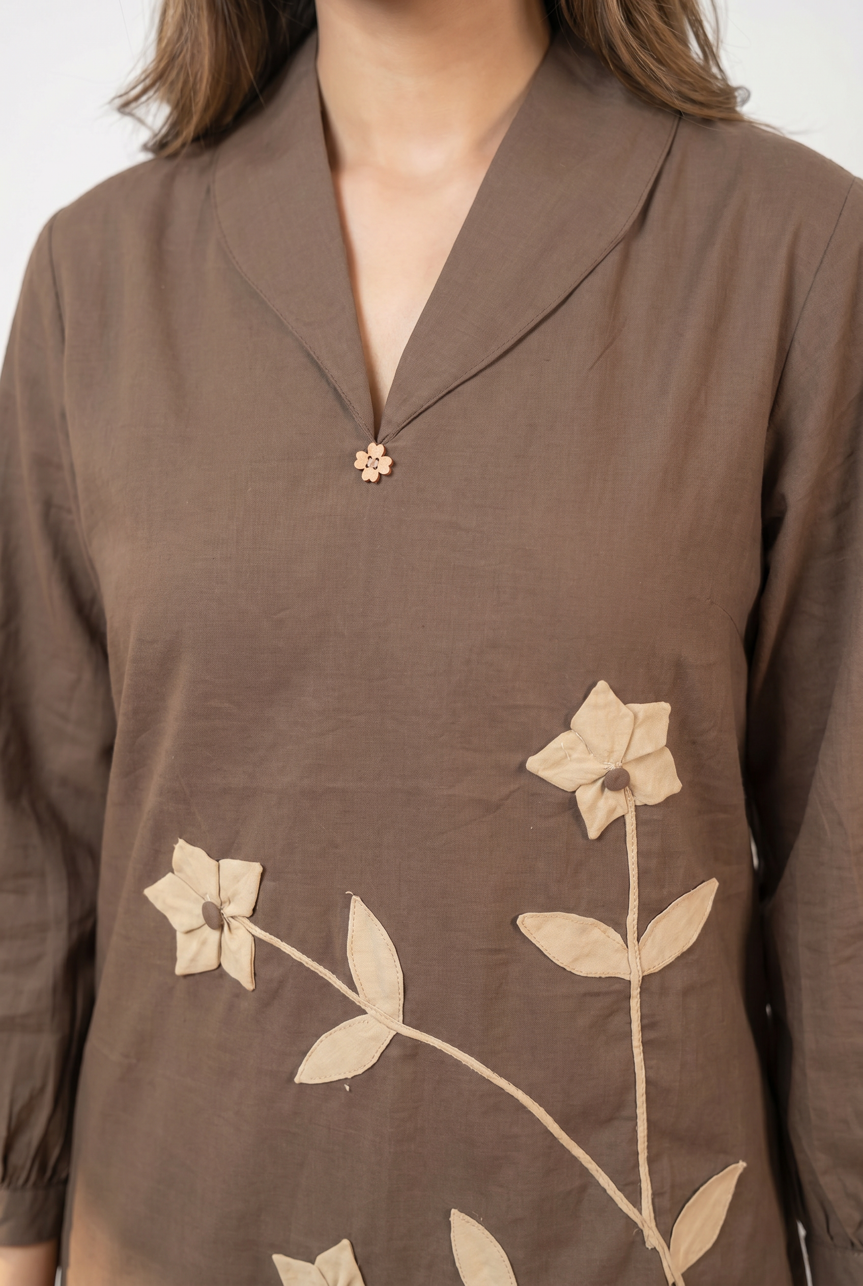 Mocha Floral Applique Cotton Co-Ord Set