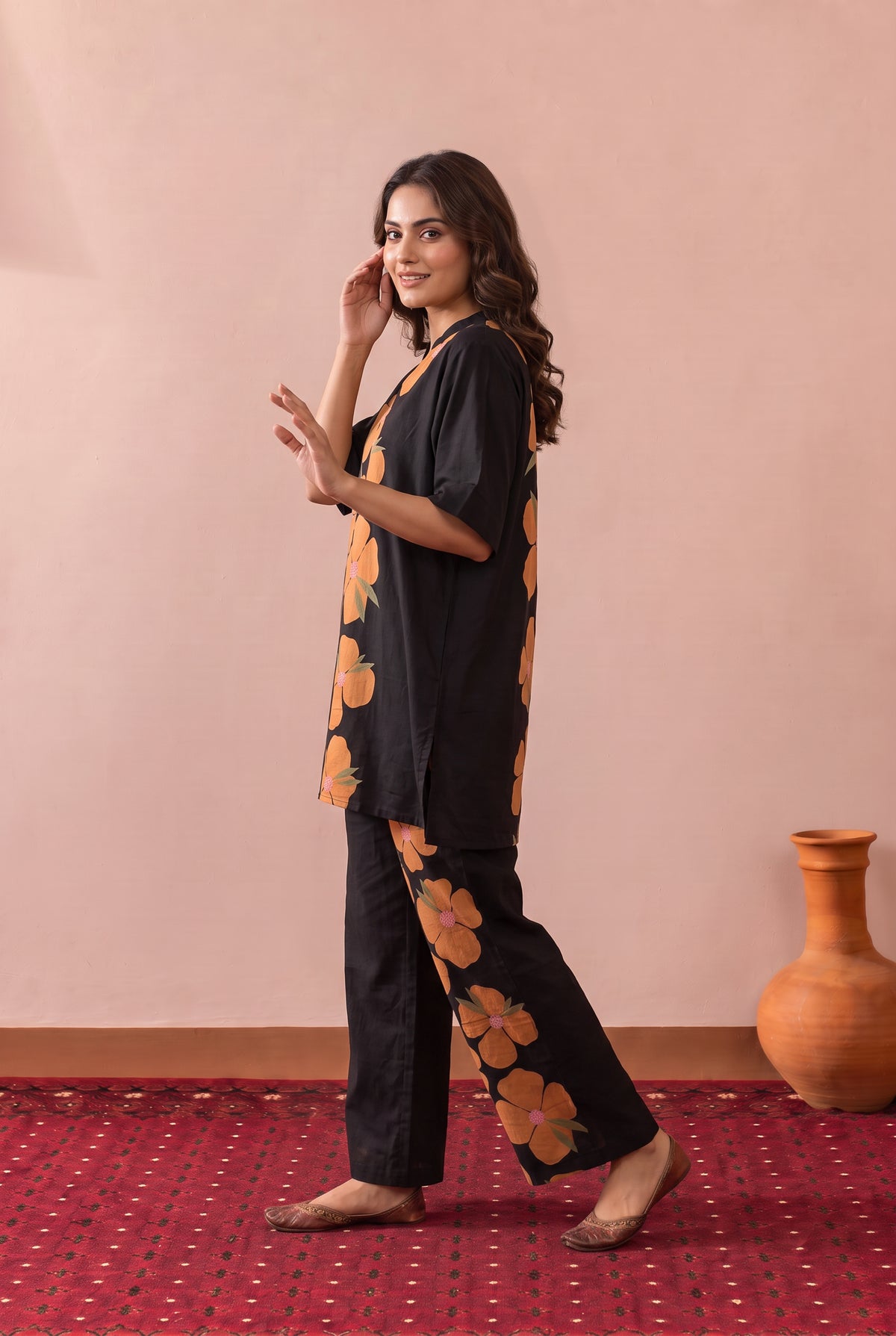 Black Poppy Floral Statement Printed Cotton Co-ord Set