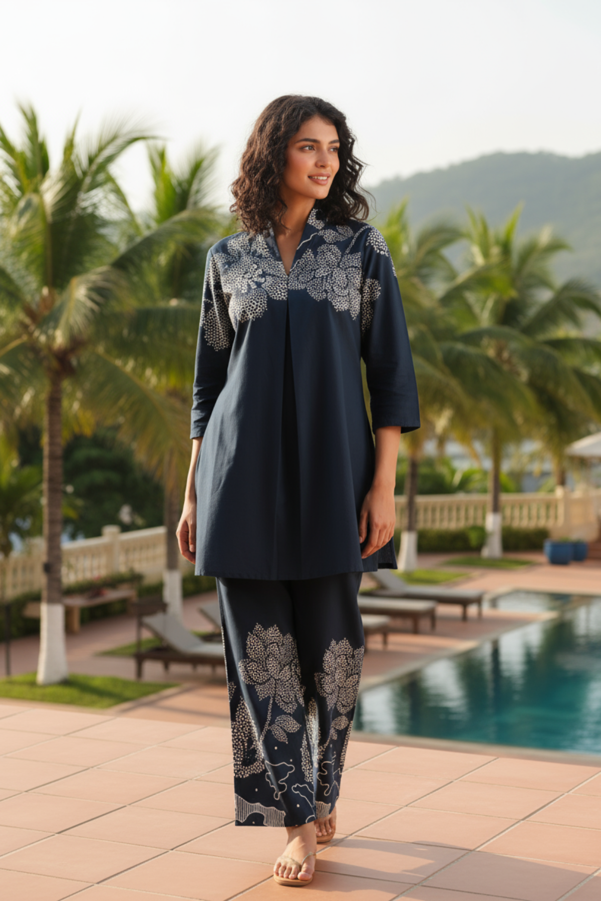 Indigo Bloom Printed Cotton Co-ord Set