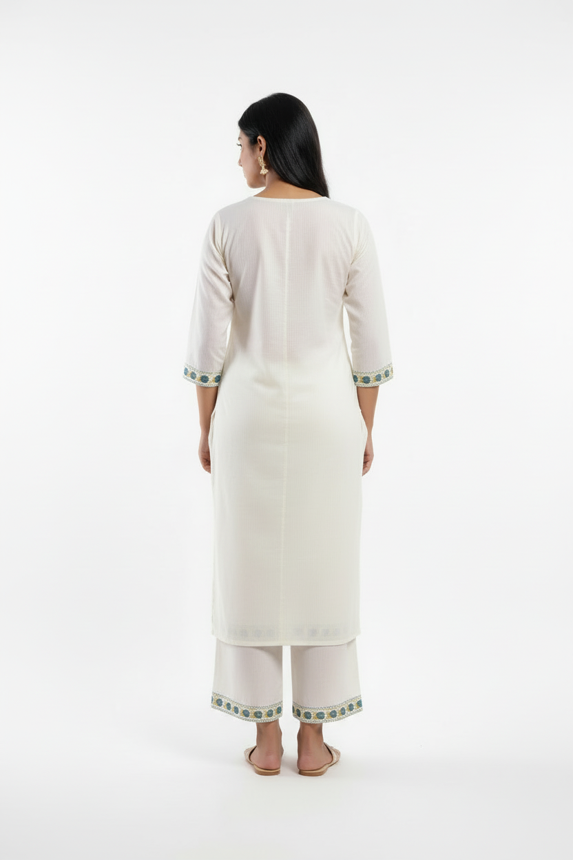 Classic Ivory & Mustard Botanical Printed Kurta Pant Set