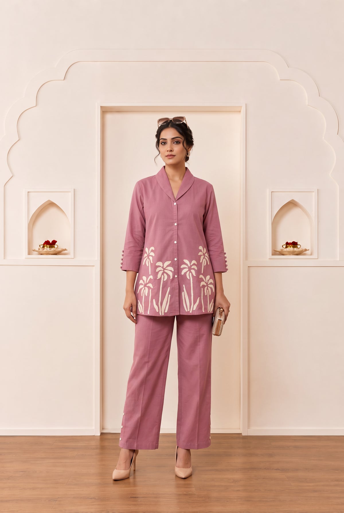 Mauve Pink Tropical Floral Cotton Flex Co-Ord Set