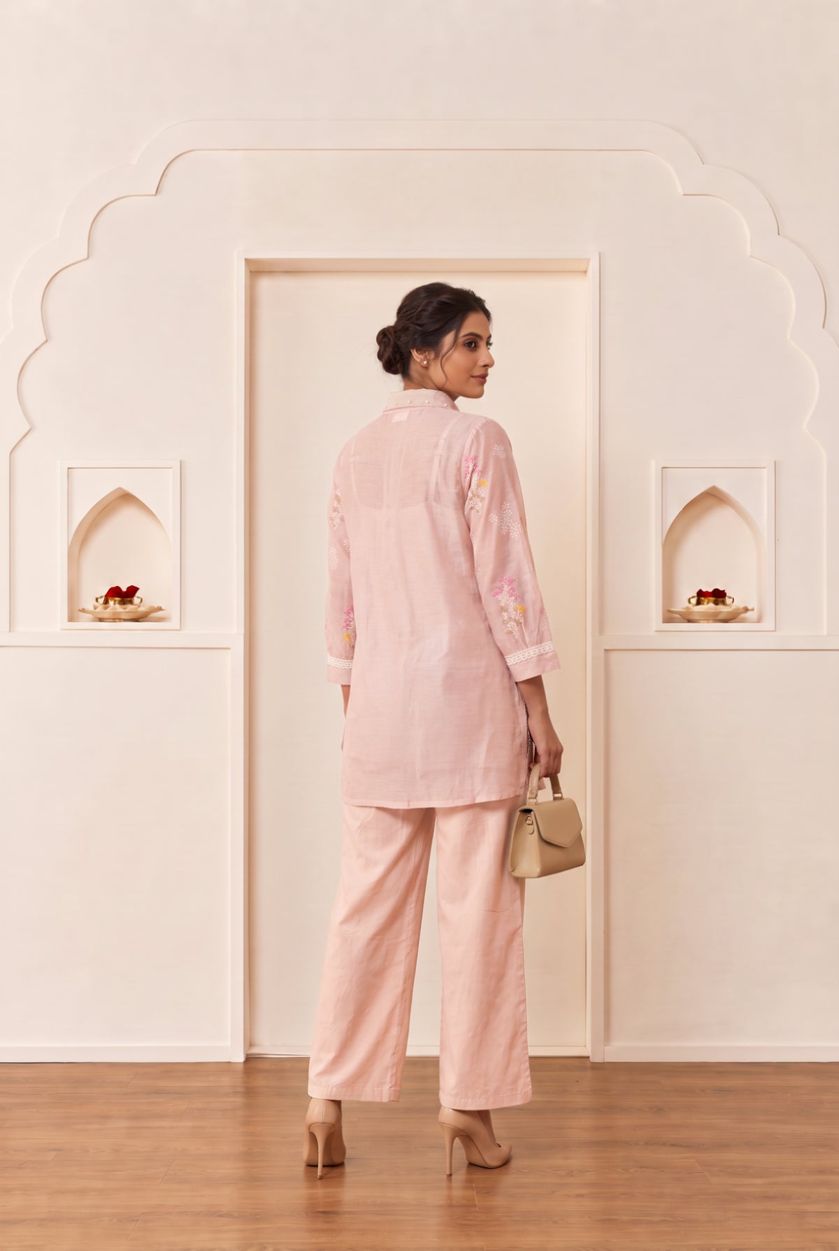 Beige Garden Floral Mul chanderi Co-Ord Set