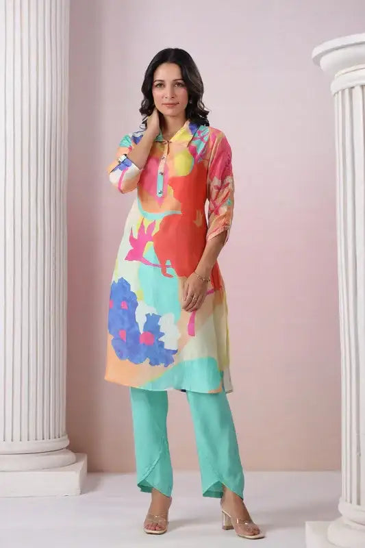 Color Cascade Russian Silk Co-ord Set