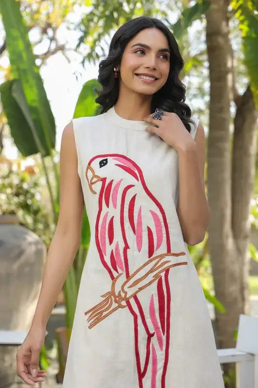 Parrot Embroidered Cotton Flex Co-ord Set