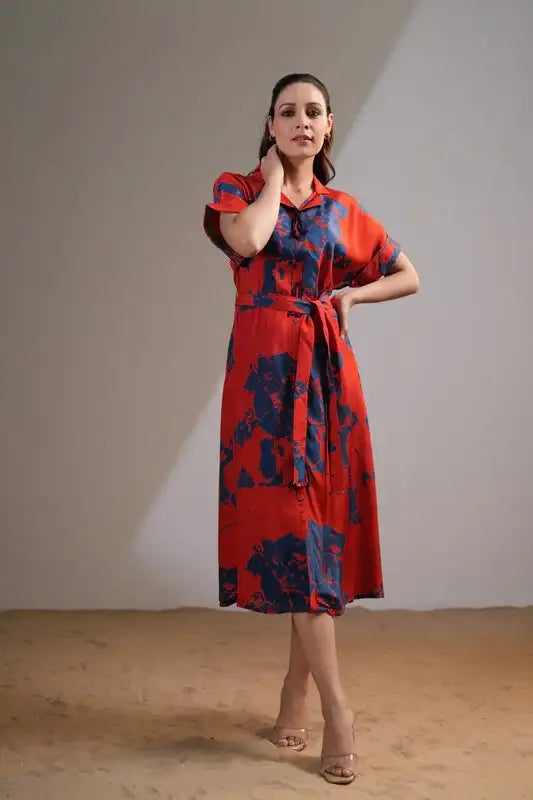 Scarlet Midnight Floral Russian Silk Dress