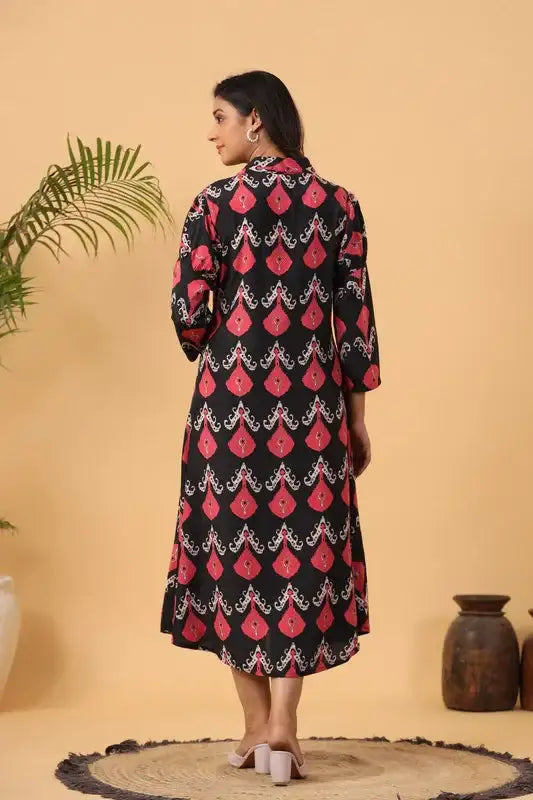 Crimson Charm A-Line Russian Silk Dress