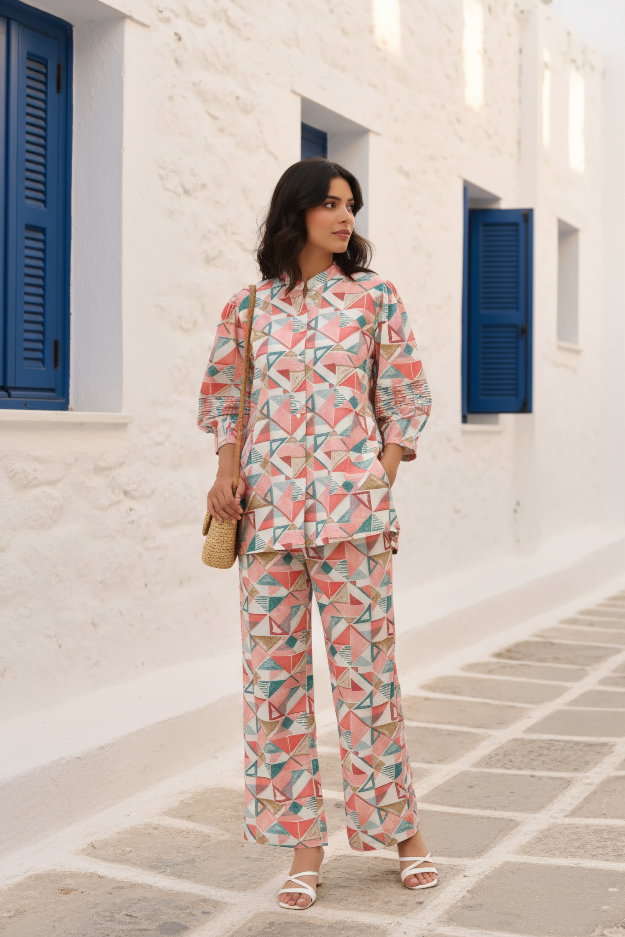 Pastel Mirage Geometric Print Cotton Flex Co-ord Set