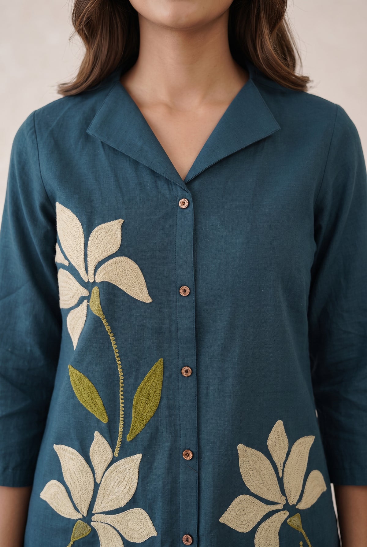 Teal Blue Botanical Floral Cotton Flex Co-Ord Set